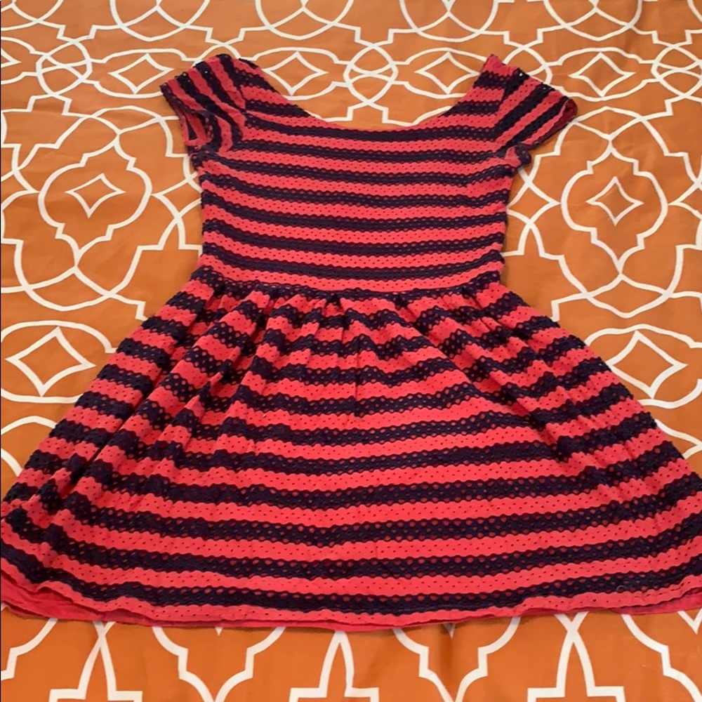 Aqua Navy and Red-Orange Dress